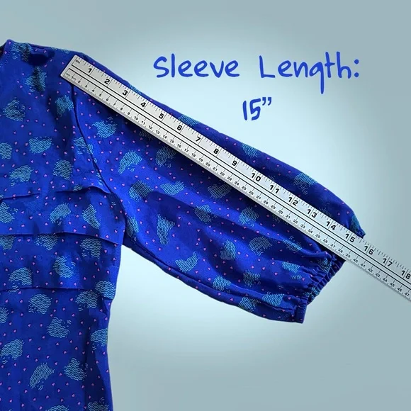 Hello Kitty Sheer Cobalt Blue Ruffle Blouse Women's L, Fits Like M, Pink‎ Hearts - Picture 6 of 10